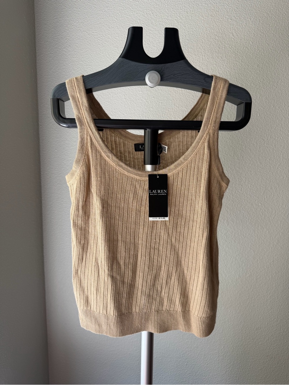 NWT Lauren Ralph Lauren Women's Rib-Knit Linen-Blend Sweater Tank Top